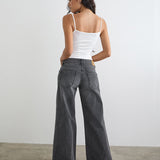 Low Rise Slouchy Flare Jeans in Washed Black Grey