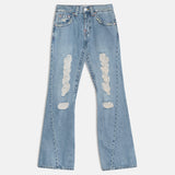 Low Rise Twisted Seam Ripped Jean in True Blue