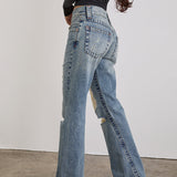 Low Rise Twisted Seam Ripped Jean in True Blue