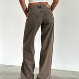 Low Rise Parallel Jeans in Dark Sand