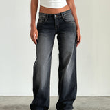 Low Rise Parallel Jeans in Grey Used Bleach