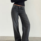 Low Rise Parallel Jeans in Washed Black Grey