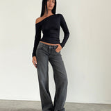 Low Rise Parallel Jeans in Washed Black Grey