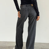Low Rise Parallel Jeans in Washed Black Grey