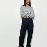 Mid Rise Turn Up Straight Jeans in Indigo
