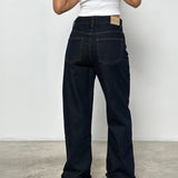 Mid Rise Turn Up Straight Jeans in Indigo