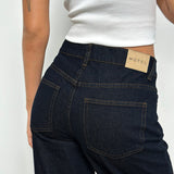Mid Rise Turn Up Straight Jeans in Indigo