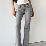 Rigid Low Rise Flare Jeans in Grey Wash