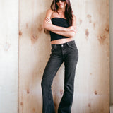 Rigid Low Rise Flare Jeans in Washed Black Grey