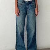 Roomy Extra Wide Low Rise Jeans in Vintage Blue Green