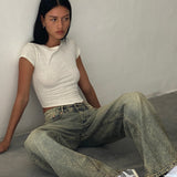 Roomy Extra Wide Low Rise Jeans in Sand Wash Blue