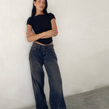Roomy Extra Wide Low Rise Jeans in Washed Black Grey