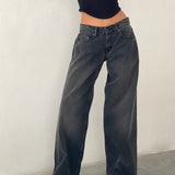 Roomy Extra Wide Low Rise Jeans in Washed Black Grey