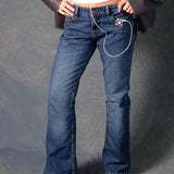 Rigid Low Rise Flare Jeans In Mid Blue Used