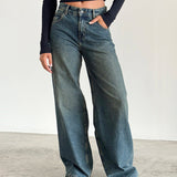 Roomy Extra Wide Jeans in Brown Blue Acid