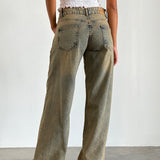 Roomy Extra Wide Leg Low Rise Jeans in Sandy Blue Acid