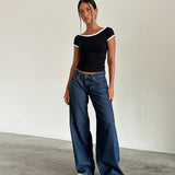 Roomy Extra Wide Low Rise Jeans in Mid Indigo Blue
