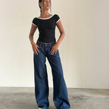 Roomy Extra Wide Low Rise Jeans in Mid Indigo Blue