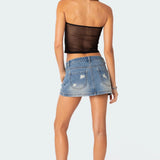 Distressed Denim Mini Skirt