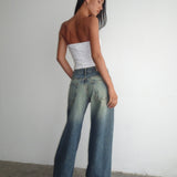 Roomy Extra Wide Low Rise Jeans in Extreme Blue Green