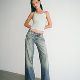Roomy Extra Wide Low Rise Jeans in Extreme Blue Green