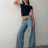 Roomy Extra Wide Low Rise Jeans in Vintage Blue Wash