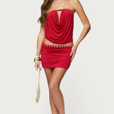 Giana Iridescent Strapless Cowl Neck Top