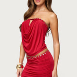 Giana Iridescent Strapless Cowl Neck Top