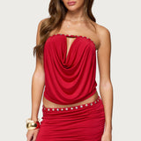Giana Iridescent Strapless Cowl Neck Top