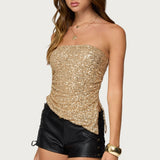 Sequin Asymmetric Slit Strapless Top