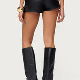 Kariss Lace Up Faux Leather Micro Shorts