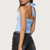 Caitie Striped Buckle Halter Top
