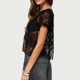 Kira Sheer Lace Fringe Top