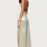 Ellorie Backless Sequin Halter Top