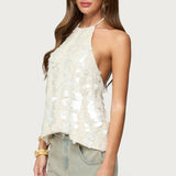 Ellorie Backless Sequin Halter Top