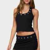 Havana Grommet Ribbed Halter Top